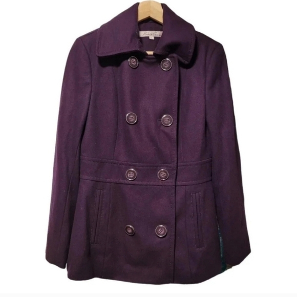 Kenneth Cole New York Deep Purple Wool Blend Coat with Satin Lining Size 6 - Picture 1 of 7